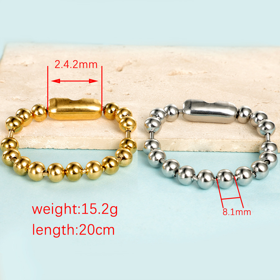 European and American Best-Selling Stainless Steel 8mm Glass Bead Chain Bracelet Fashion Versatile Jewelry Chain Ball Bead Chain