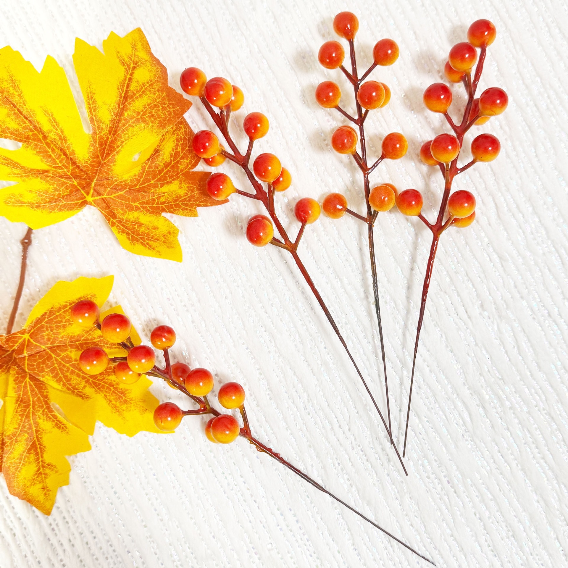 Simulated Fortune Fruit Red Fruit Wholesale Harvest Festival Thanksgiving Autumn Decoration Accessories Yellow Gradient Berry Branch