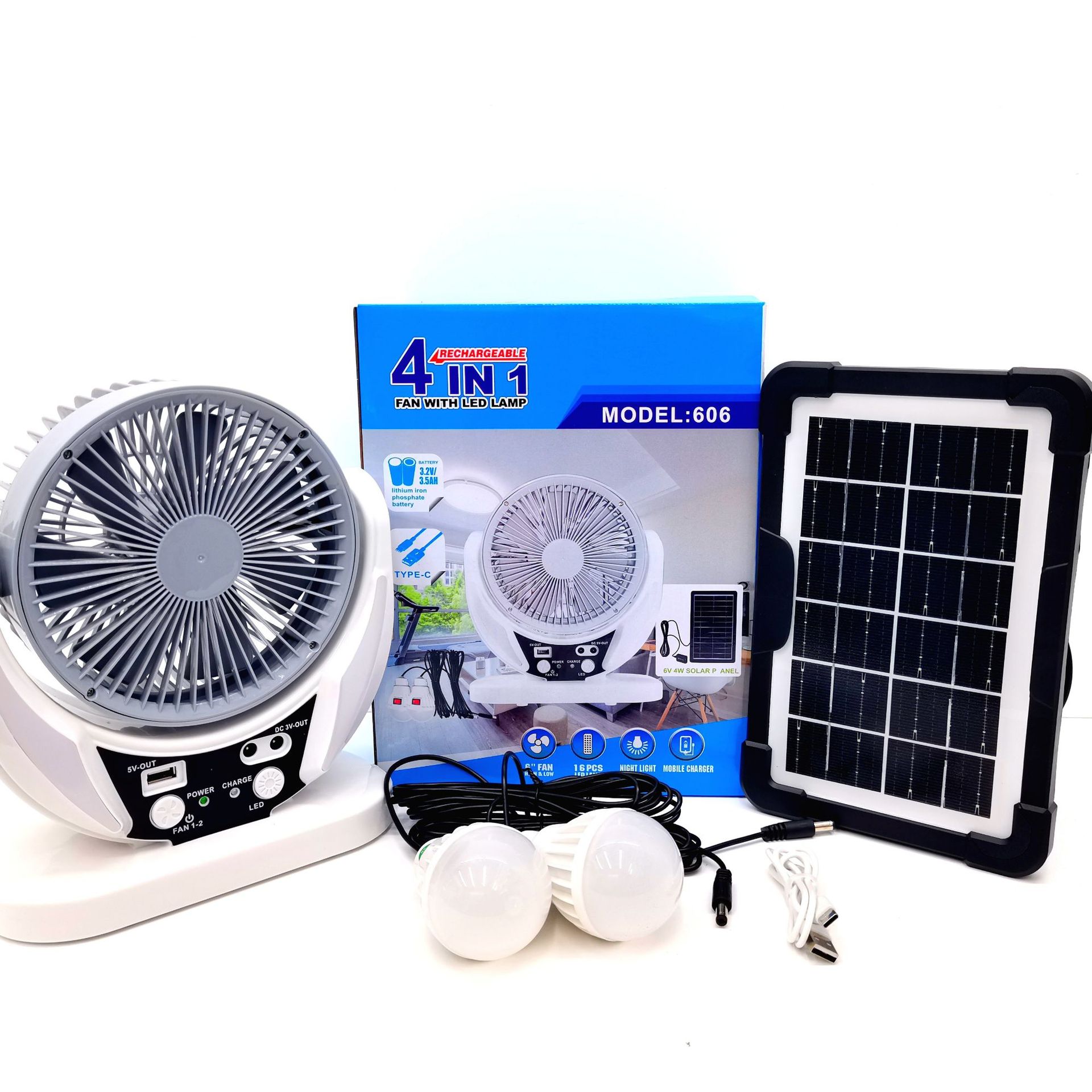 Outdoor household LED table fan, 6-inch solar charging fan