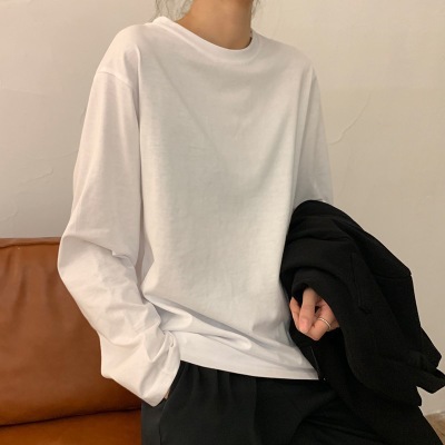 White Base Shirt for Women, Autumn 2025 New Korean Style Women's Clothing, Stylish Inner Wear, Solid Color Student Long-Sleeve T-Shirt for Women, Trendy