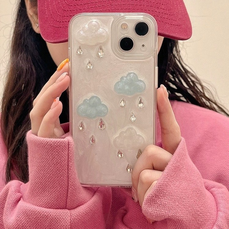 Three-Dimensional Cloud Raindrop Iphone16Pro Mobile Phone Case 15 Apple 17Promax Glue 11 Glitter Powder Suitable for 14